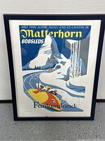 Front view of the framed art showing the Matterhorn Bobsleds poster design with text.