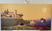 Full view of the framed giclee print showing the hillside scene with flower pickers and village