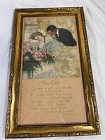 Full view of vintage framed print titled 'Her Gift' showing both the illustration and poem.