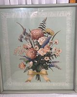 Front view of the full framed floral art print showing the bouquet and decorative border