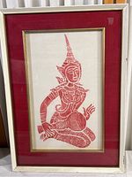 Full view of the framed vintage Siam stone rubbing print showing the entire artwork and frame.