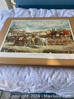 Placemats featuring a classic horse-drawn carriage with a rural English background, showing detailed artwork in a rectangular beige bordered placemat.