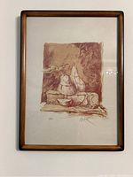 Framed numbered and signed print of a still life of pears and a bowl by artist Bak