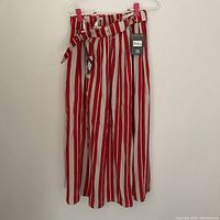 Betty Barclay red and white vertical striped skirt with belt hanging on a hanger with tag (size 38)