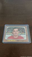 Front side of the 1966-67 Topps Leo Boivin hockey card showing player portrait and basic info.