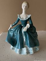 Front view showing detailed blue dress and porcelain craftsmanship