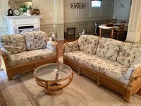 Full set in living area showing sofa, loveseat and coffee table