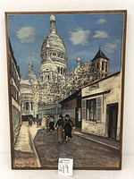 Full view of the framed signed canvas print showing the street scene and dome building