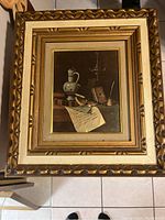 Full view of the framed still life painting, showing overall condition and design of the frame and artwork.