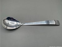 Full view of the 12 inch silver plated serving spoon showing the bowl and the elongated handle in a clean polished finish.
