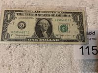 Front side of the 1963-B series one-dollar bill showing George Washington portrait and serial number G29744817I.