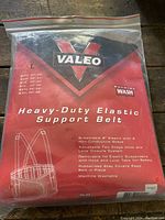 Photo of red packaging showing Valeo brand heavy-duty elastic support belt with product features and size Large 35-40
