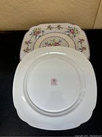 Back of a square Royal Albert plate showing maker's mark and confirming authenticity.