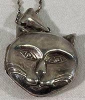 Close-up of cat face pendant showing detailed features