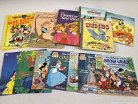 Overview of all 13 Disney books laid out showing titles and cover art.