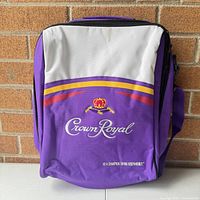 Front view of insulated Crown Royal cooler bag showing logo and colors