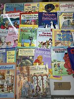 Overview of the books laid out showing titles and covers for identification.