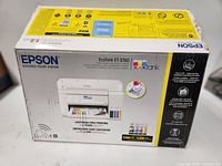 Box of Epson EcoTank ET-3760 with branding and cartridge-free printing description.