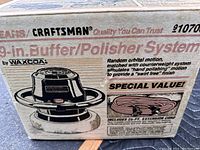 Box close-up showing Craftsman branding and features including 9-in buffer polisher system and 25 ft extension cord.
