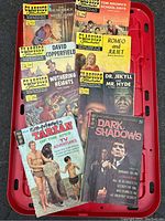 Full lot of eight vintage Classics Illustrated comic books showing front covers and condition