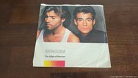 Front cover of "The Edge Of Heaven" 45rpm vinyl single by Wham! featuring photo of George Michael and Andrew Ridgeley.