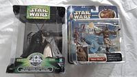 Wide view of both Star Wars action figure sets in original packaging showing Obi-Wan Kenobi and Darth Vader duel set and Mace Windu figure with accessories.