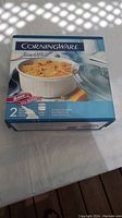 Box of Corning Ware French White bake and serve set showing product label and 2.3L capacity