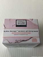 Front view of Erno Laszlo Hydra-Therapy Memory Gel Sleep Mask box showing product name and size.