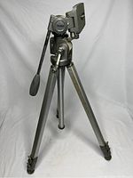 Full view of Velbon tripod with legs extended and pan-tilt head