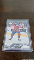 Front view of the Joel Teasdale YoungGuns Rookie hockey card showing player in Montreal Canadiens uniform in action.