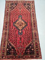 Overhead full view of entire rug showing central medallion and border pattern