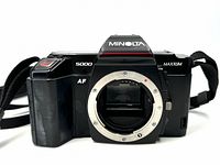 Front angled view of Minolta Maxxum 5000 camera body showing lens mount and body condition.
