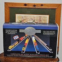 Front view of the original box showing the Bachmann EZ Track System Silver Series branding and images of the train set including multiple locomotives and cars