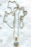 Full view of the sterling silver chain with pendant lying flat on a white background showing overall length and pendant detail.