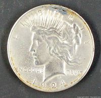 Obverse side showing Lady Liberty with date 1924 and inscriptions LIBERTY and IN GOD WE TRVST.