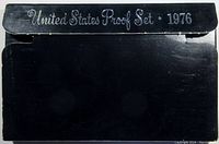 Black cardboard box with silver script stating 'United States Proof Set 1976'