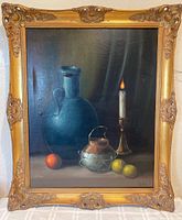 Front view of the framed oil painting in ornate gilt frame