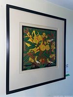 Framed signed artwork by Vija Harris with botanical and bird design.