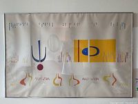 Full view of framed silkscreen print showing abstract composition and silver metal frame