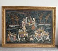 Framed Indian painting on silk showing overall artwork and frame condition