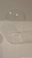 Clear glass dome standing upright showing full height and shape.