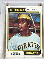 Front view of 1974 Topps #252 Dave Parker baseball card showing player image and card details.