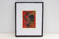 Framed original quilted textile artwork showing overall piece including frame and matting.