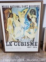 Framed Cubism poster titled 'Le Cubisme' with abstract human figures, 18x24 inches, in good condition.