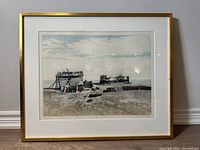 Full view of framed print showing the entire artwork titled 'On the Pier' by Paul Bisson.