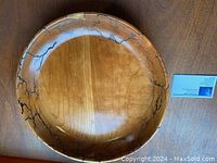 Top view showing the inside of the cherry wood bowl with electrical burn decoration around the rim.