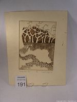 Photo of the overall etching art on cream mat with visible edges to confirm size and condition of print and mat.