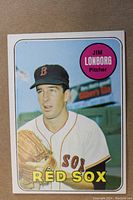 Front side of the 1969 Topps Jim Lonborg baseball card showing the player in Red Sox uniform.