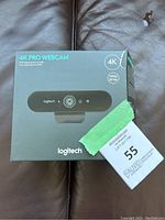 Front of Logitech 4K Pro Webcam box showing model name and image of webcam