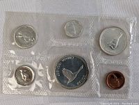 Sealed plastic pack containing six Canadian coins from 1967 Centennial series.